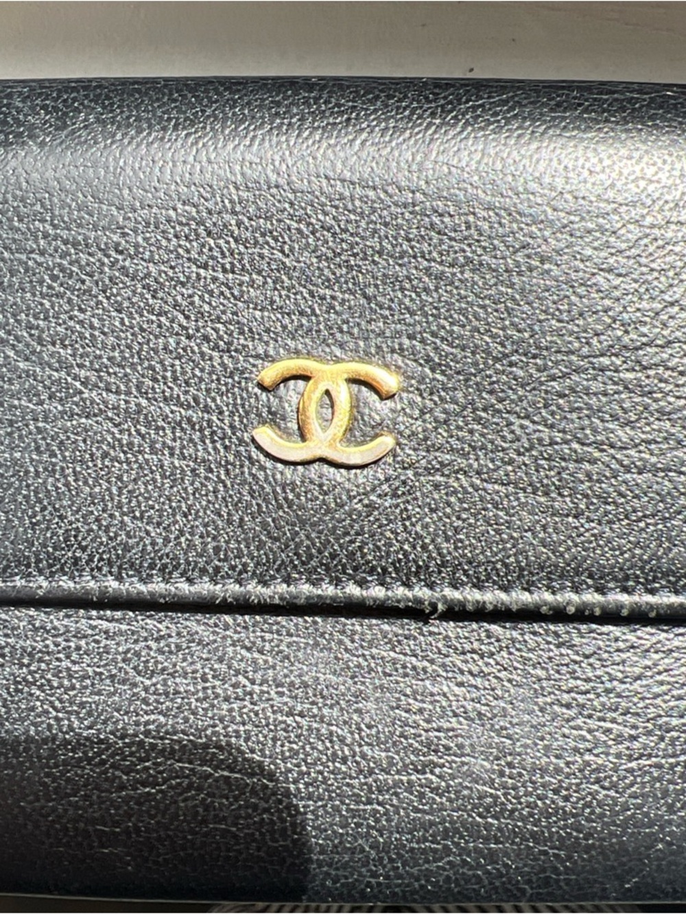 Chanel Black Leather Wallet with Gold CC Logo Vintage